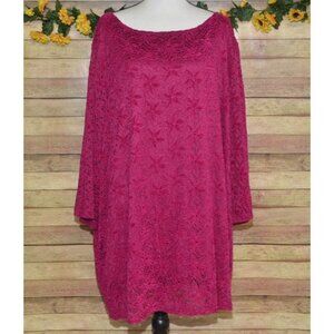 Catherine's Plum Magenta Blouse Top Size 4X Lacey Floral Pattern Stretch
